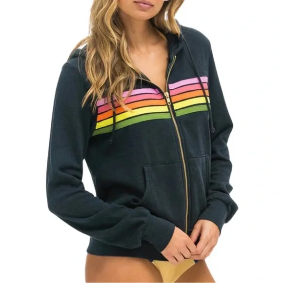 5 Stripe Zip Hoodie Sweatshirt - Picture 1 of 3